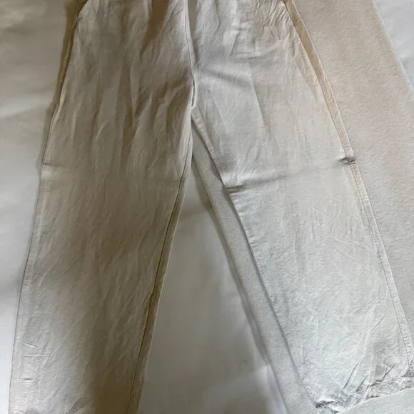 TOTEME Stretch Linen Wide-Leg Slacks Trousers in Cava Beige Size EU 34 US 2